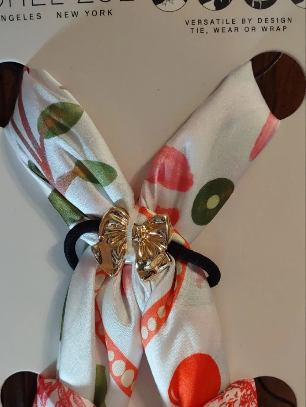 NWTS Rachel Zoe Scarf & Hair Tie Set Tropical Floral Citrus Satin Square Wrap